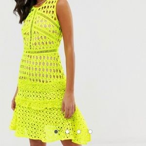 Liquorish paneled lace dress with ruffle detail